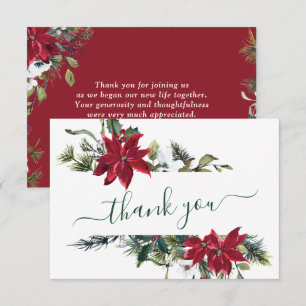 Cartão De Agradecimento Elegante Red Poinsettia Pine Fir Watercolor Obriga