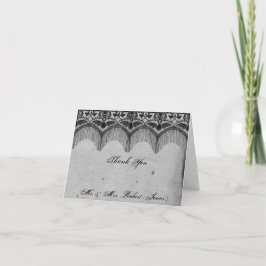 Cartão De Agradecimento Elegante Renda Gótica de Luxo Obrigada Casamento