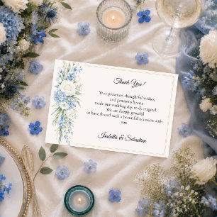 Cartão De Agradecimento Elegante Romance Floral em Azul Poeirento Casament