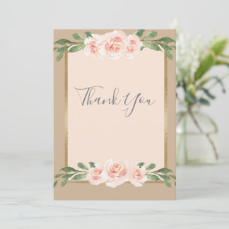 Cartão De Agradecimento Elegante Romântico do Script Floral Beige Blush