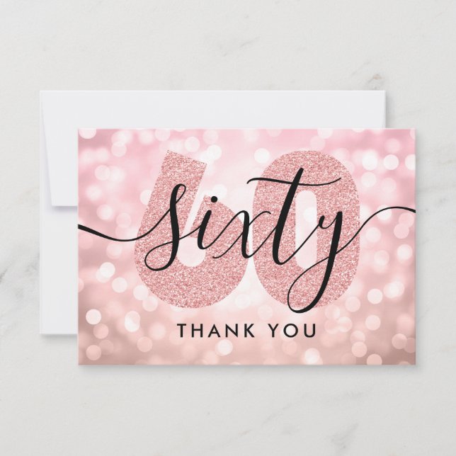 Cartão De Agradecimento Elegante Rosa Antiga Moderna de 60 Anos Obrigado (Frente)