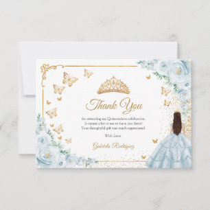 Cartão De Agradecimento Elegante Rosa Azul Bebê Dourada Quinceanera