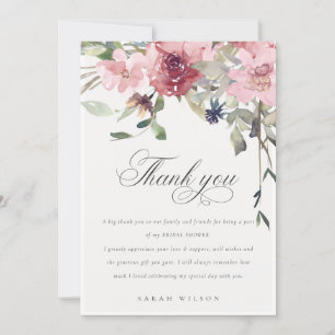 Cartão De Agradecimento Elegante Rosa Bege Desbotado Floral Chuva de Noiva