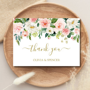 Cartão De Agradecimento Elegante Rosa Bege Dourado Floral Casamento Agrade