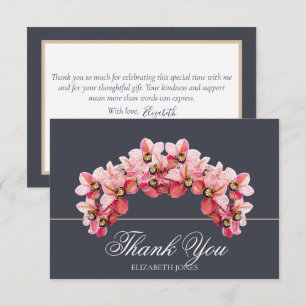 Cartão De Agradecimento Elegante Rosa Chic Orquídea Chá de Noiva Obrigada