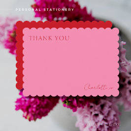 Cartão De Agradecimento Elegante Rosa Colorido e Borda Recortada Vermelha
