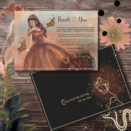 Cartão De Agradecimento Elegante Rosa de Cobre Quinceañera Obrigado