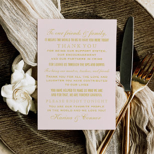 Cartão De Agradecimento Elegante rosa e convidado de casamento Dourado