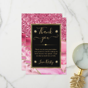 Cartão De Agradecimento Elegante Rosa e Dourado Brilho Ágata Doce 16