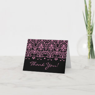 Cartão de Agradecimento Elegante Rosa e Preto Dama