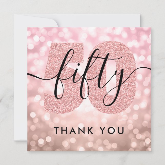 Cartão De Agradecimento Elegante Rosa moderno Dourado 50º Aniversário Obri (Frente)