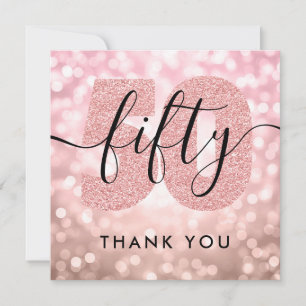 Cartão De Agradecimento Elegante Rosa moderno Dourado 50º Aniversário Obri