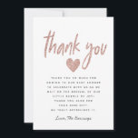 Cartão De Agradecimento Elegante Rosa Rosa Dourada Chá de fraldas brilhant<br><div class="desc">Cartões de agradecimentos elegante e chá de fraldas de vidro com um texto falso de tipografia falsa de ouro-rosa que diz "obrigado você" com um coração por baixo. Há uma mensagem padrão no lugar que é editável. Design cor-de-rosa moderno para um chá de menina.</div>