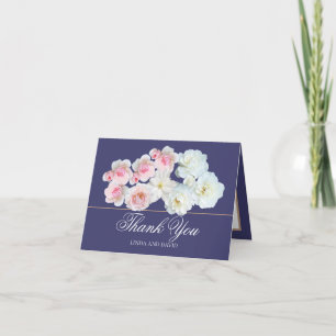 Cartão De Agradecimento Elegante Rosa Rosa e Clematite Branco Chic Obrigad