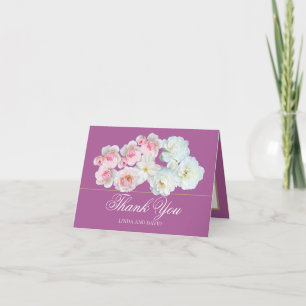 Cartão De Agradecimento Elegante Rosa Rosa e Clematite Chic Obrigada