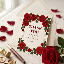 Elegante Rosa Vermelha e Moldura Dourada Agradecim