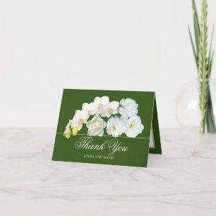 Cartão De Agradecimento Elegante Rosas Brancas Orquídeas Peônia Obrigado