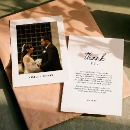 Cartão De Agradecimento Elegante Roteiro Moderno de Foto Casamento
