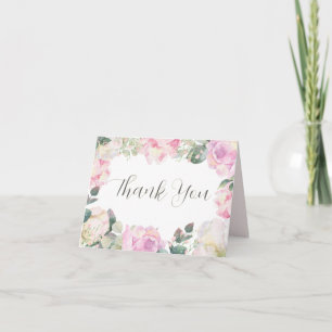 Cartão De Agradecimento Elegante Roteiro Rosa Floral Casamento Agradecimen