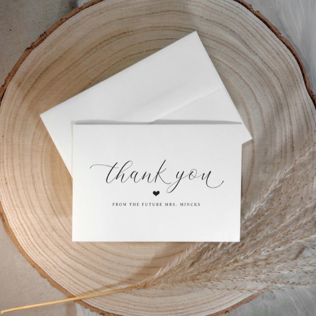 Cartão De Agradecimento Elegante Roteiro Simples Chuveiro Nupcial Apartame (Elegant bridal shower thank you cards - simple calligraphy script with heart)