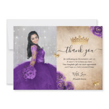 Elegante Roxo e Dourado Foto de Aniversário de Qui