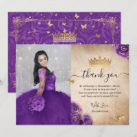 Elegante Roxo e Dourado Foto de Aniversário de Qui