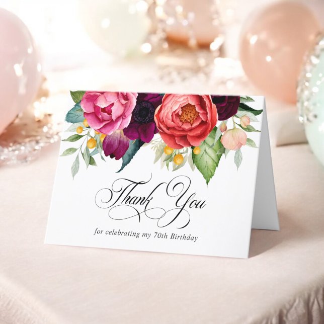 Cartão De Agradecimento Elegante Rustic Floral 70 Aniversário Obrigado (Criador carregado)
