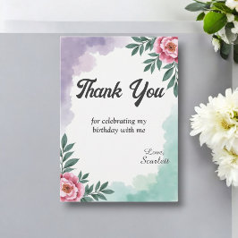 Cartão De Agradecimento Elegante Rustic Watercolor Floral Boho Birthday