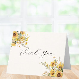 Cartão De Agradecimento Elegante Rustic Watercolor Floral de Girassol