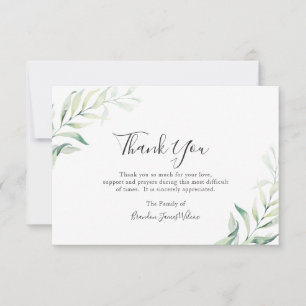 Cartão De Agradecimento Elegante Sage Greenery Eucalyptus Funeral