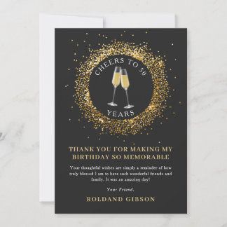 Cartão De Agradecimento Elegante Saúde Negra e Dourado Aniversário Obrigad