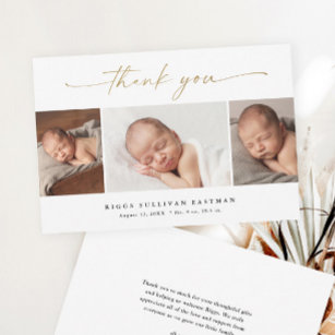 Cartão De Agradecimento Elegante Script 3 Photo Collage Baby
