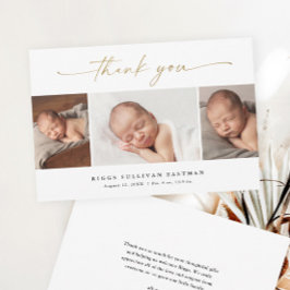 Cartão De Agradecimento Elegante Script 3 Photo Collage Baby