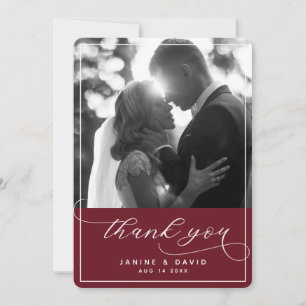 Cartão De Agradecimento Elegante Script Casamento Moderno Foto Burgundy