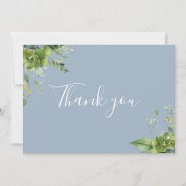 Cartão De Agradecimento Elegante Script Floral Azul Empoeirado