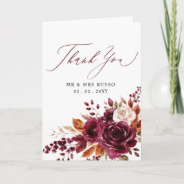 Cartão De Agradecimento Elegante Scripta Outono Floral Foto em Burgundy