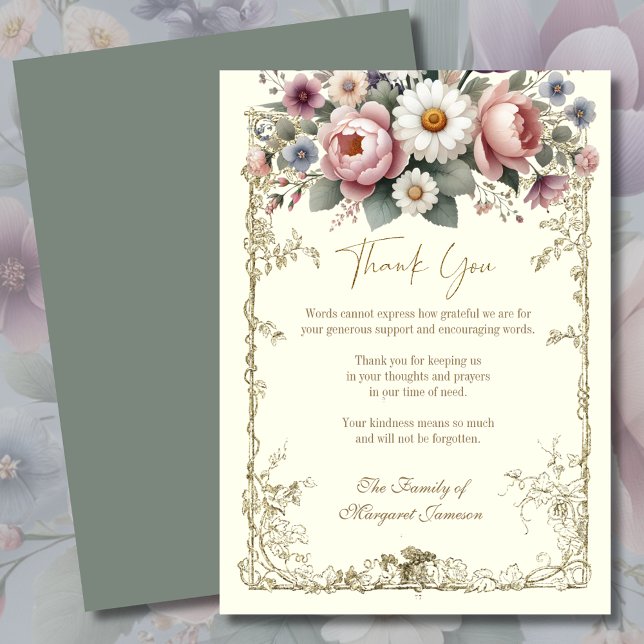 Cartão De Agradecimento Elegante Simpatia Floral Vintage (Criador carregado)