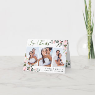 Cartão De Agradecimento Elegante Simples Eucalyptus Blush Roses Rosa 3 FOT