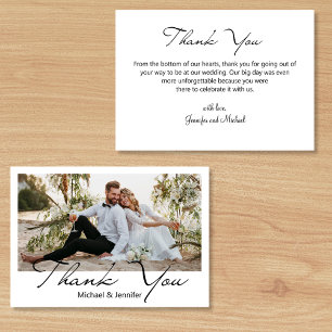 Cartão De Agradecimento Elegante Simples Foto de Casamento com Letra Român