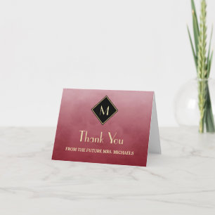 Cartão De Agradecimento Elegante Simples Vermelho Com Monograma Dourado Ob