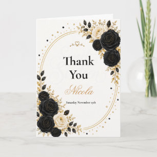 Cartão De Agradecimento Elegante Sweet Sixteen Preto Dourado