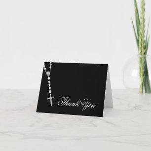 Cartão De Agradecimento Elegante Terço Preto e Branco Obrigado