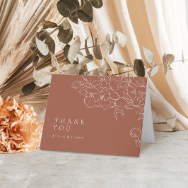 Cartão De Agradecimento Elegante terracota floral de casamento desenhada à