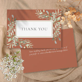 Cartão De Agradecimento Elegante Terracotta Greenery deixa casamento