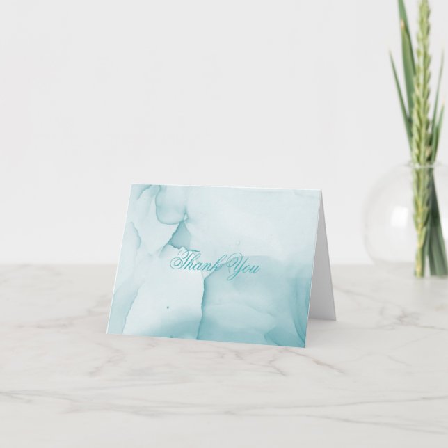 Cartão De Agradecimento Elegante Tinta de Aguarela Azul Contemporânea  (Frente)