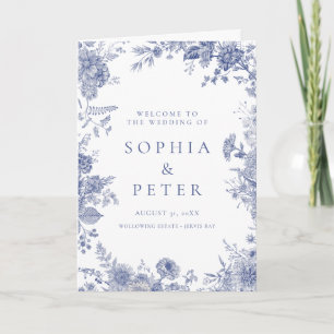 Cartão De Agradecimento Elegante Toile French Blue Floral Ceremony Program