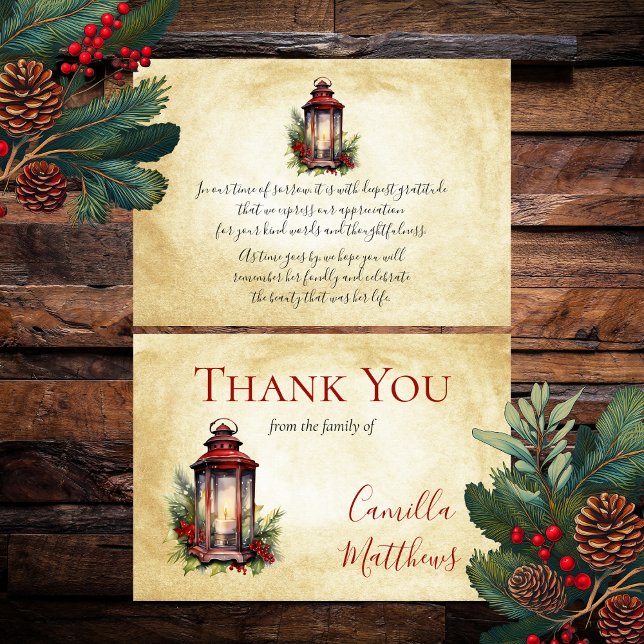 Cartão De Agradecimento Elegante Vela Floral de Inverno Bereavement Obriga (Elegant Winter Floral and Candle Lantern Arrangement Bereavement Thank You Card)