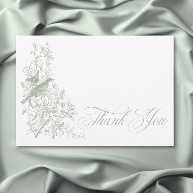 Cartão De Agradecimento Elegante Verde Casamento de Chinoiserie com Nature (Elegant Green Chinoiserie Nature & Birds Wedding Thank You Card)