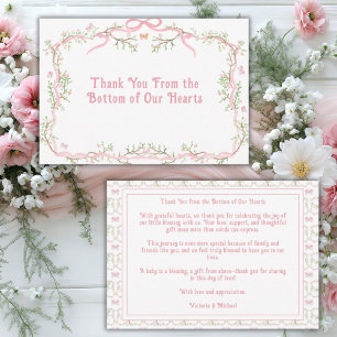 Cartão De Agradecimento Elegante Verde com Floral Rosa