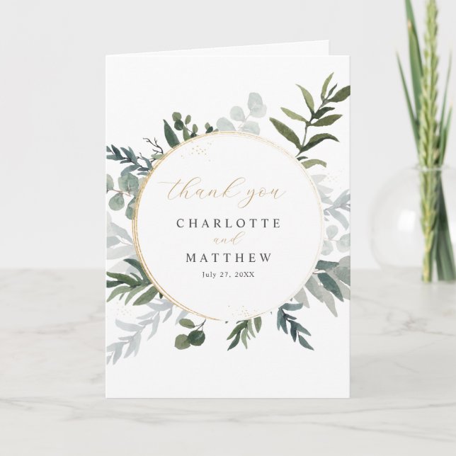 Cartão De Agradecimento Elegante Verde Dourado (Frente)